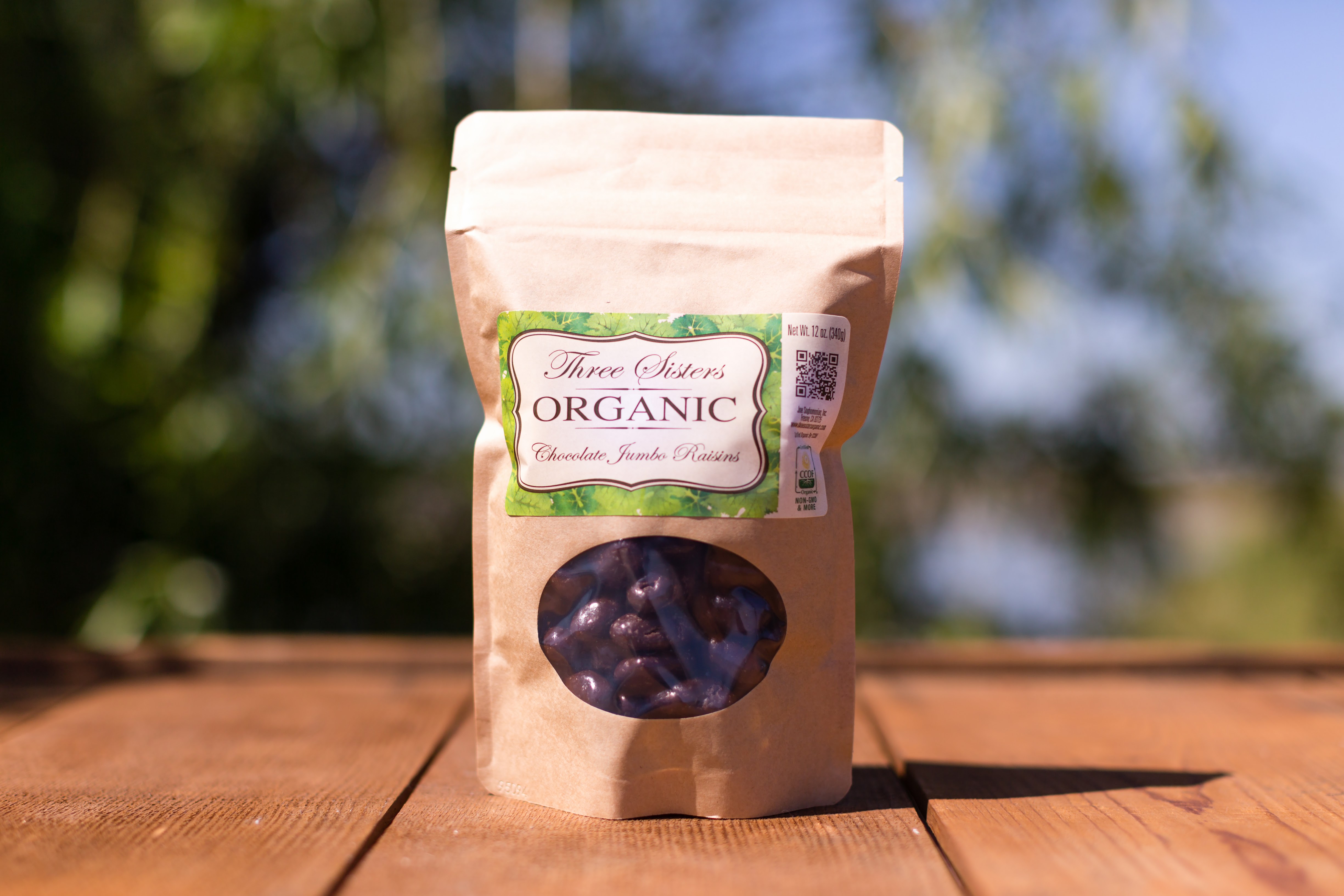ORGANIC DARK CHOCOLATE COATED JUMBO ORGANIC THOMPSON RAISINS 12 OZ BAG
